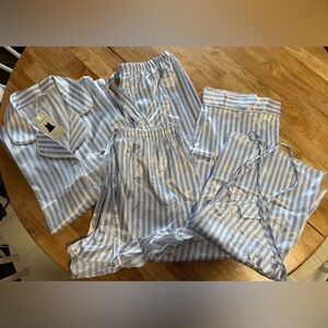 Women’s Silky Striped Blue & White Pajama Set